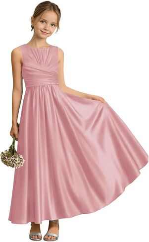 Sevintage Satin Junior Bridesmaid Dresses for Teen Girls A line Formal Wedding Party Gowns in Kuwait