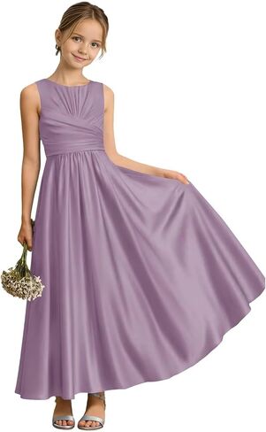 Sevintage Satin Junior Bridesmaid Dresses for Teen Girls A line Formal Wedding Party Gowns in Kuwait