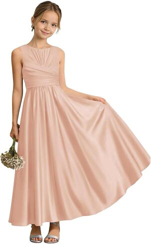 Sevintage Satin Junior Bridesmaid Dresses for Teen Girls A line Formal Wedding Party Gowns in Kuwait
