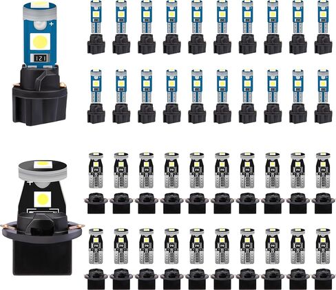 Sixzoo 40 مجموعة مصابيح T10 T5 LED، مصابيح مجموعة الأدوات، مصابيح داش للسيارة الداخلية مع مقبس ملتوي، أضواء مؤشر مجموعة القياس، 37 74 73 2723 2721 T10 158 168 194 2825 مصباح إسفين in Kuwait