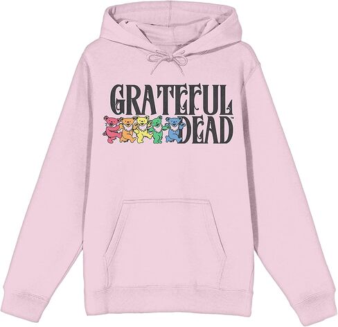 سويت شيرت بقلنسوة بأكمام طويلة وشعار Bioworld Grateful Dead Rainbow Bears للبالغين باللون الوردي in Saudi Arabia