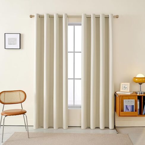 100% Blackout Curtains for Bedroom, 84 Inches Black Out Curtains for Living Room, Light Blocking Curtains for Nursery Windows, 2 Panels, Grommet (Ivory White Khaki) in Saudi Arabia