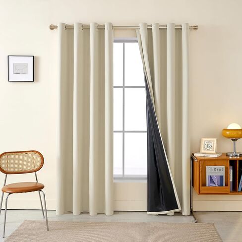 100% Blackout Curtains for Bedroom, 84 Inches Black Out Curtains for Living Room, Light Blocking Curtains for Nursery Windows, 2 Panels, Grommet (Ivory White Khaki) in Saudi Arabia