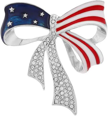 Rhinestone Bowknot USA Flag Brooch for Women Funny Star Blue Red White Enamel 4th of July American Patriotic Medal Brooches Independence Presidential Election Day Gift in Saudi Arabia