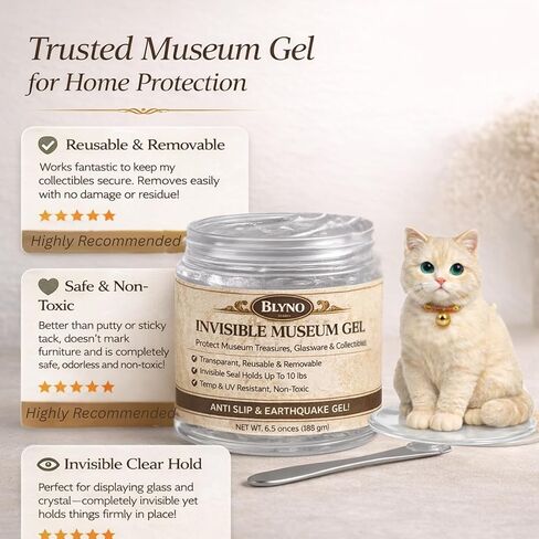6.5 oz Clear Exhibit Gel with Metal Spatula, Secure & Protect Collectibles, Glassware & Décor Reusable 100+ Applications Museum Gel & Earthquake Putty Protection, No Residue Museum Wax in Saudi Arabia