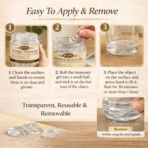 6.5 oz Clear Exhibit Gel with Metal Spatula, Secure & Protect Collectibles, Glassware & Décor Reusable 100+ Applications Museum Gel & Earthquake Putty Protection, No Residue Museum Wax in Saudi Arabia
