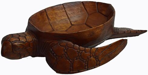 وعاء السلحفاة البحري من خشب الماهوجني المنحوت يدويًا من WorldBazzar، بني، متوسط in Kuwait