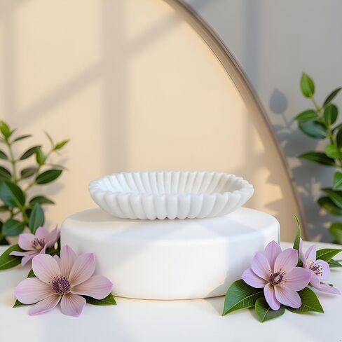 ديكور وعاء زخرفي كبير مقاس 14 بوصة، وعاء زخرفي طويل للطاولة، ديكور منزلي حديث، وعاء طاولة القهوة لطاولة الدخول، ديكور وعاء عجين كبير، حجر صناعي أبيض حليبي in Kuwait