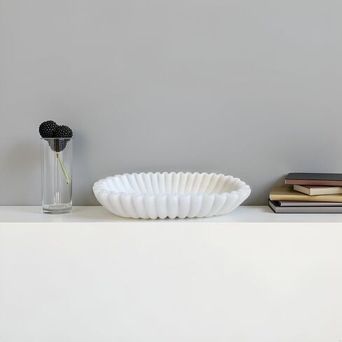 ديكور وعاء زخرفي كبير مقاس 14 بوصة، وعاء زخرفي طويل للطاولة، ديكور منزلي حديث، وعاء طاولة القهوة لطاولة الدخول، ديكور وعاء عجين كبير، حجر صناعي أبيض حليبي in Kuwait