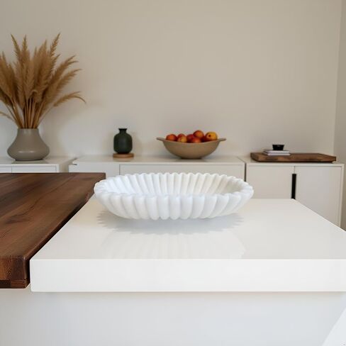 ديكور وعاء زخرفي كبير مقاس 14 بوصة، وعاء زخرفي طويل للطاولة، ديكور منزلي حديث، وعاء طاولة القهوة لطاولة الدخول، ديكور وعاء عجين كبير، حجر صناعي أبيض حليبي in Kuwait