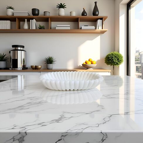 ديكور وعاء زخرفي كبير مقاس 14 بوصة، وعاء زخرفي طويل للطاولة، ديكور منزلي حديث، وعاء طاولة القهوة لطاولة الدخول، ديكور وعاء عجين كبير، حجر صناعي أبيض حليبي in Kuwait