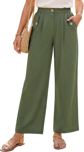 Blooming Jelly Women High Waisted Wide-Leg Pants Bussiness Casual Work Trousers Pleated Front with Buttons Slacks in Saudi Arabia
