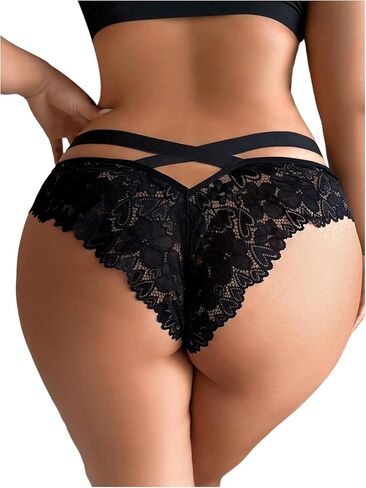 WDIRARA Women's Plus Size Lace Panties Cut Out Criss Cross Sexy Underwear Briefs in Saudi Arabia