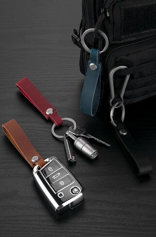 KEEPO LINK Leather Keychain Strap with Titanium Key Ring, Detachable Leather Key Chain Key Fob Holder for Men, OLM03 in Saudi Arabia