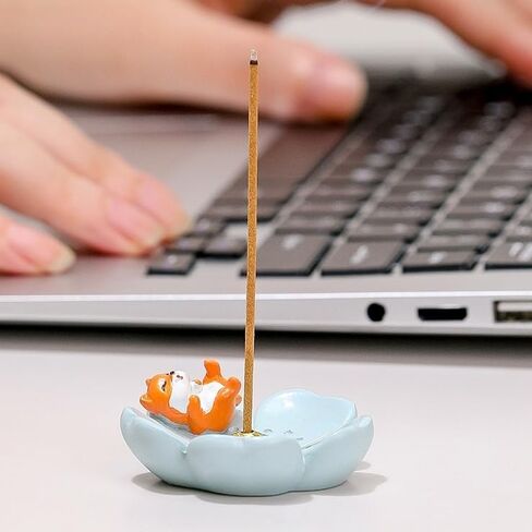 Panda Resin Incense Holder Cherry Blossom Design with Animal Figurines Zen Garden Decor Tranquil Accents for Meditation and Relaxation Japanese Style in Saudi Arabia