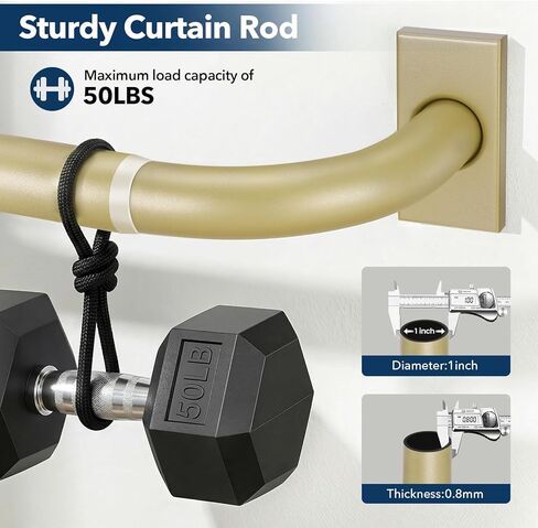 قضبان ستائر ذهبية شديدة التحمل للنوافذ من 32 إلى 120 بوصة، ملفوفة حول قضبان معالجة نافذة التعتيم الطويلة، قضيب ستائر منحني قابل للتعديل مقاس 1 بوصة للأماكن الداخلية والخارجية، جميعها معدنية، سهلة التركيب in Kuwait