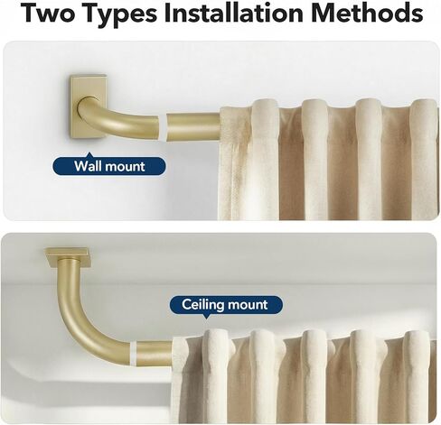 قضبان ستائر ذهبية شديدة التحمل للنوافذ من 32 إلى 120 بوصة، ملفوفة حول قضبان معالجة نافذة التعتيم الطويلة، قضيب ستائر منحني قابل للتعديل مقاس 1 بوصة للأماكن الداخلية والخارجية، جميعها معدنية، سهلة التركيب in Kuwait