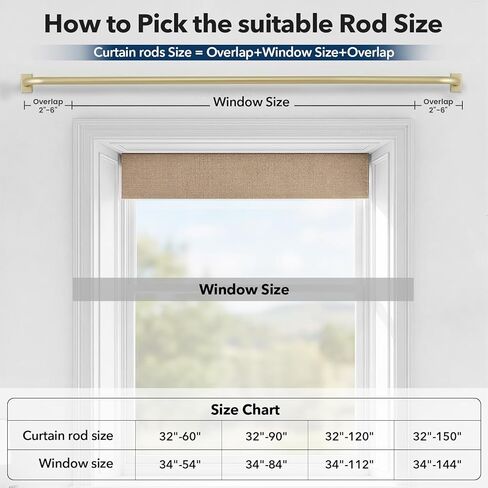 قضبان ستائر ذهبية شديدة التحمل للنوافذ من 32 إلى 120 بوصة، ملفوفة حول قضبان معالجة نافذة التعتيم الطويلة، قضيب ستائر منحني قابل للتعديل مقاس 1 بوصة للأماكن الداخلية والخارجية، جميعها معدنية، سهلة التركيب in Kuwait