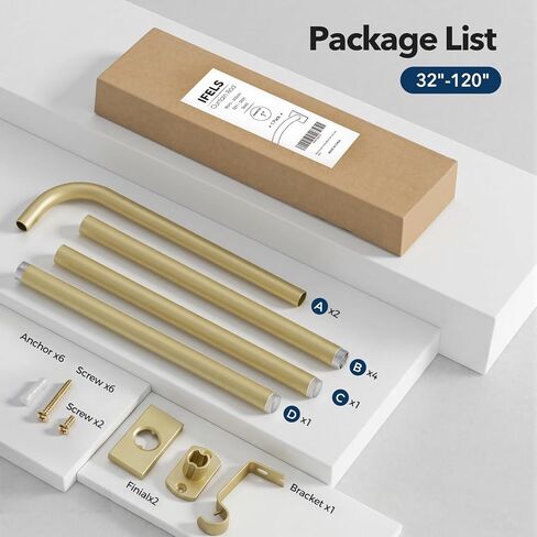 قضبان ستائر ذهبية شديدة التحمل للنوافذ من 32 إلى 120 بوصة، ملفوفة حول قضبان معالجة نافذة التعتيم الطويلة، قضيب ستائر منحني قابل للتعديل مقاس 1 بوصة للأماكن الداخلية والخارجية، جميعها معدنية، سهلة التركيب in Kuwait
