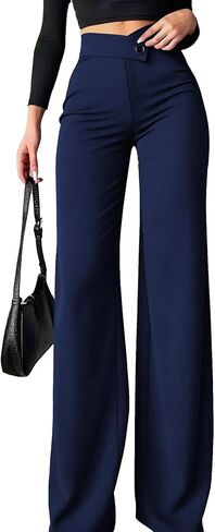 سراويل Ulovmi النسائية ذات الخصر العالي وواسعة الساق، سراويل كاجوال للعمل المكتبي، سراويل Palazzo in Kuwait
