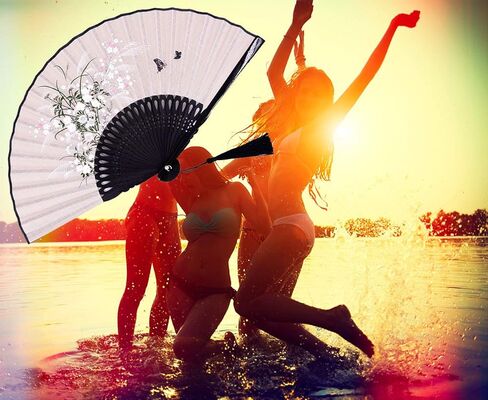 Amajiji مروحة يد صغيرة قابلة للطي، 8.27 بوصة (21 سم) مراوح حرير الخيزران الصينية اليابانية العتيقة لحفلات الزفاف والرقص وأداء الهدايا (002) in Kuwait