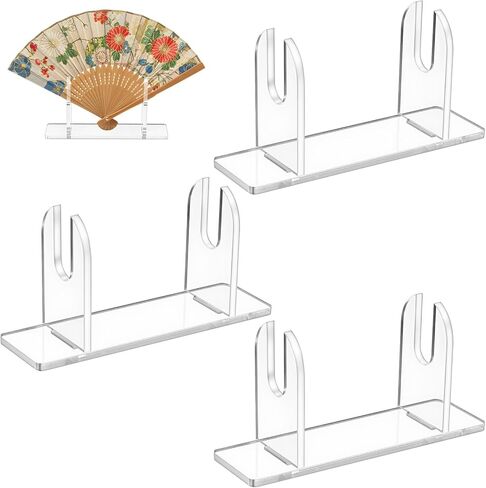 3PCS Acrylic Fan Display Stand, Clear Folding Fans Holder Easel Fan Holder Pedestal Fans Organizer for Home Party Displays Decor in Saudi Arabia