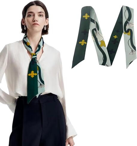 وشاح حريري التوت للنساء 2 بوصة × 41.3 بوصة، منديل رباط شعر، شريط حقيبة يد، هدية إكسسوار عصرية in Kuwait