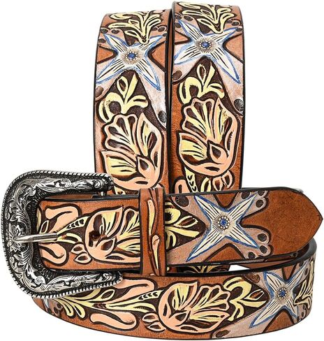 American Darling Beautifully Hand Tooled Green Genuine Leather Belt Men and Women Western with Removable Buckle in Saudi Arabia