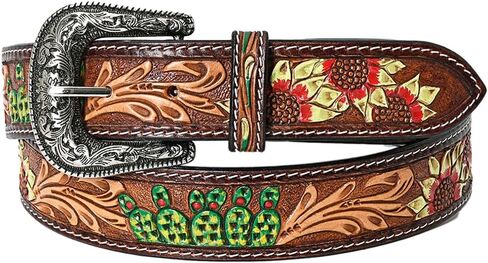 American Darling Beautifully Hand Tooled Green Genuine Leather Belt Men and Women Western with Removable Buckle in Saudi Arabia