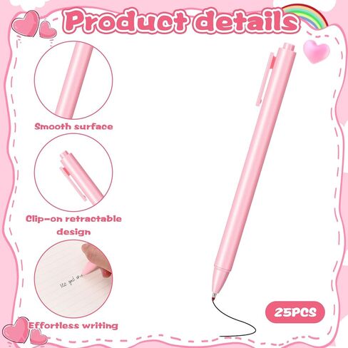 25 جهاز كمبيوتر شخصي من أقلام الحبر الجمالية السائبة لطيف الكرة نقطة القلم الوردي الحبر الأسود 0.5 مم قابل للسحب غرامة نقطة الكتابة أقلام الخادم لخادم عيد الميلاد استحمام الطفل العودة إلى المدرسة حزب لصالح الهدايا الفتيات النساء in Kuwait