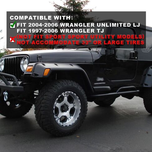 ALLGOOD Fender Flares Compatible with Jeep Wrangler TJ 1997-2006/Fit Wrangler LJ 2004-2006/Not fit sport sport utility models 6'' Wide Smooth Pocket Extended Style Wheel Protector Cover 4pcs in Saudi Arabia
