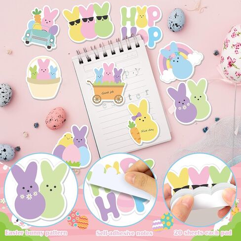 CJiangpo 30Pcs Easter Bunny Sticky Notes - 600 Sheets Assorted Cute Rabbit Designs Notepad, Colorful Spring Memo Pads for Kids Bulk Stationery for Classroom Rewards Easter Party Favors Basket Stuffers in Saudi Arabia