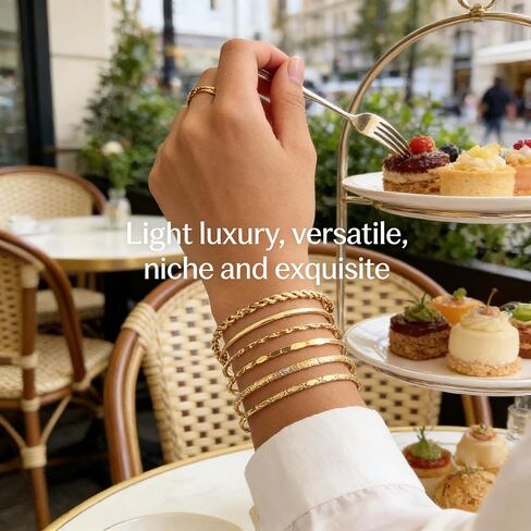 6 Pcs Gold Layering Bracelets Set For Women Dainty Thin Bangles Minimalist Chain Jewelry Everyday Accessories (Pack of 1) in Saudi Arabia