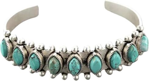 Vintage Turquoise Boho Cuff Bracelet, Beads Adjustable Western Retro Bohemian for Women Stackable Summer Beach Jewelry in Saudi Arabia