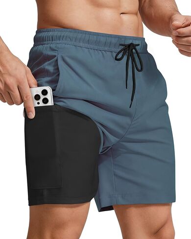 Men's 2 in 1 Running Shorts 5" Lightweight Quick Dry Athletic Workout Shorts with Liner and Pockets for Gym Training in Saudi Arabia
