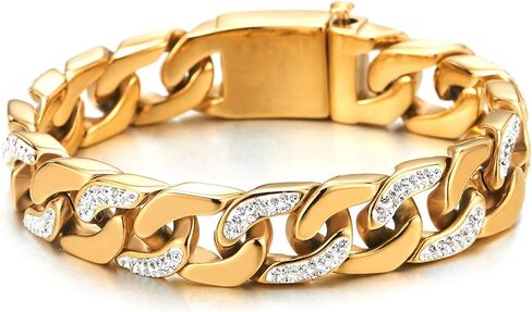 Solid Gold over S925 Sterling Silver Sparkling Curb Chain Bracelet with Prong Set Moissanites, Evening Glam Design, Special Occasion Jewelry for Elegant Women in Kuwait