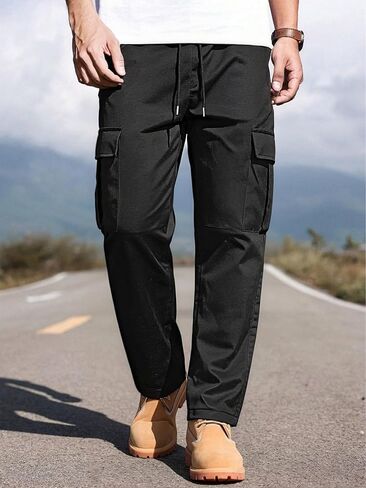 Men's Cargo Pants Straight Leg with Drawstring, Sporty Joggers with Multiple Pockets, Fashionable & Versatile Casual Trousers in Saudi Arabia