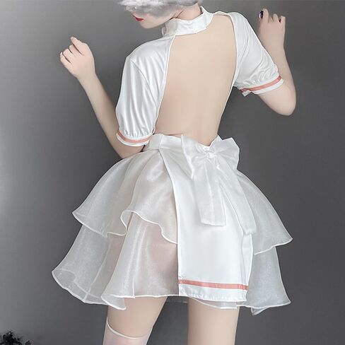 sexy nurse lingerie for women costume outfit Tulle Dress Uniform Anime Roleplay Cosplay Babydoll Perfect for Halloween Party skirt hat Headpiece Bodysuit Set with Headband White in Saudi Arabia