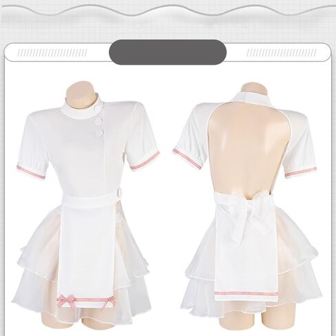 sexy nurse lingerie for women costume outfit Tulle Dress Uniform Anime Roleplay Cosplay Babydoll Perfect for Halloween Party skirt hat Headpiece Bodysuit Set with Headband White in Saudi Arabia