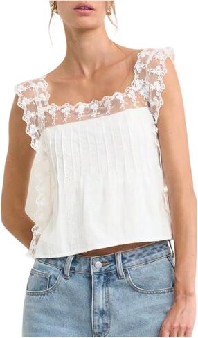 MakeMeChic Women's Mesh Sleeveless Crop Tops Square Neck Tie Side Elegant Shirt in Saudi Arabia