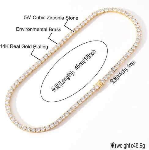 Iced Out Chains for Men Women - 18k Gold and Silver Plating 3MM - 6MM Double Row Zircon - Hip Hop Tennis Chain - Hip Hop Necklace Rapper Jewelry in Saudi Arabia