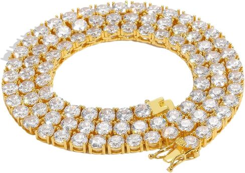 Iced Out Chains for Men Women - 18k Gold and Silver Plating 3MM - 6MM Double Row Zircon - Hip Hop Tennis Chain - Hip Hop Necklace Rapper Jewelry in Saudi Arabia