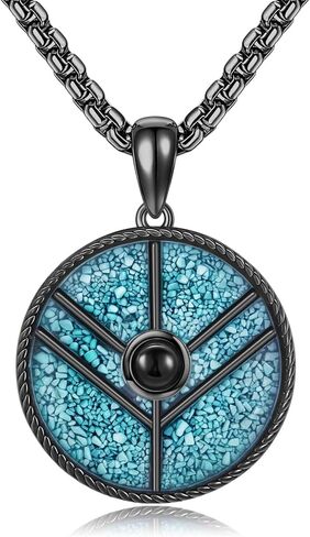 Viking Shield Necklace 925 Sterling Silver Turquoise Lagertha Inspired Maidens Pendant Necklaces Black Viking Lagertha Jewelry Gifts for Women Men in Kuwait