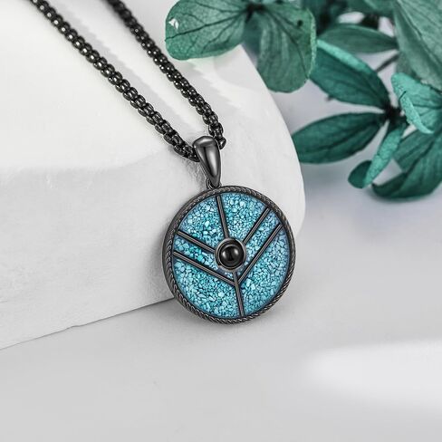 Viking Shield Necklace 925 Sterling Silver Turquoise Lagertha Inspired Maidens Pendant Necklaces Black Viking Lagertha Jewelry Gifts for Women Men in Kuwait