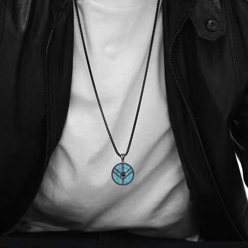 Viking Shield Necklace 925 Sterling Silver Turquoise Lagertha Inspired Maidens Pendant Necklaces Black Viking Lagertha Jewelry Gifts for Women Men in Kuwait