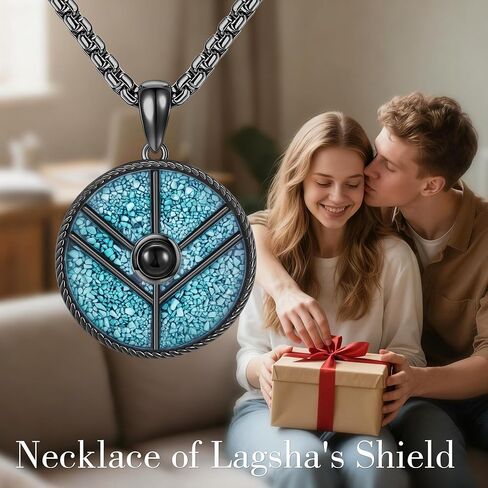 Viking Shield Necklace 925 Sterling Silver Turquoise Lagertha Inspired Maidens Pendant Necklaces Black Viking Lagertha Jewelry Gifts for Women Men in Kuwait