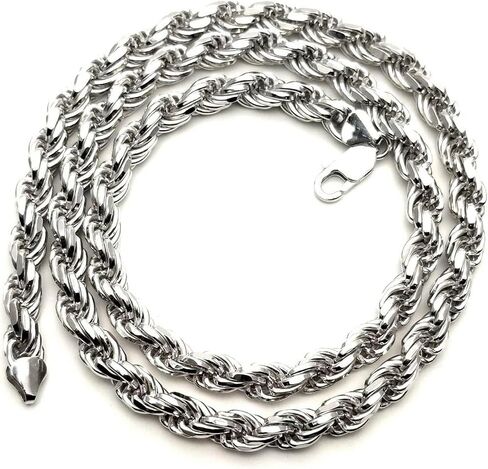 925 Sterling Silver 7MM Solid Italian Rope Diamond Cut Chain Necklace for Men & Women - Made in Italy 18-24 Inches in Saudi Arabia