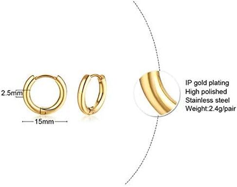 Men Hoop Earrings Stainless Steel Hypoallergenic Small Hoop Earrings Set Gold Silver Black Simple Cartilage Earrings Lightweight Unisex Jewelry for Daily Wear Gifts in Saudi Arabia