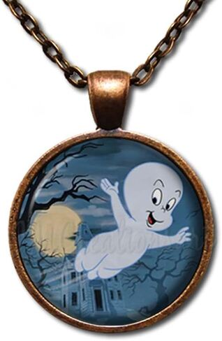 Fun Halloween Design Casper Friendly Ghost - Handmade ROUND Glass Pendant Necklace Jewelry in Saudi Arabia