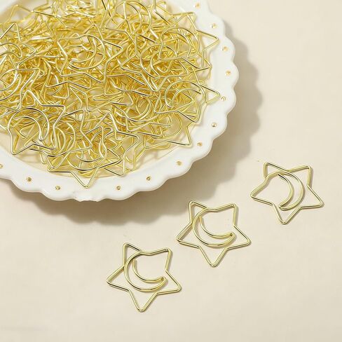 60 Pcs Decorative Paper Clips Creative Metal Moon and Star Shape Paper Clips Funny Cute Paperclips Gold Moonstar Shaped Clip Bookmarks Planner Fun Clip for Office Document School(Gold) in Saudi Arabia